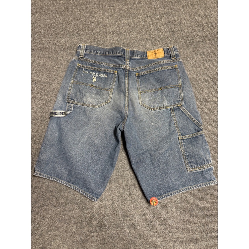 U.S. Polo Assn. Men's Blue Medium Wash Denim Cargo Shorts 5-Pocket Button 36X30